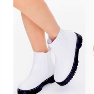 White chunky Chelsea boots